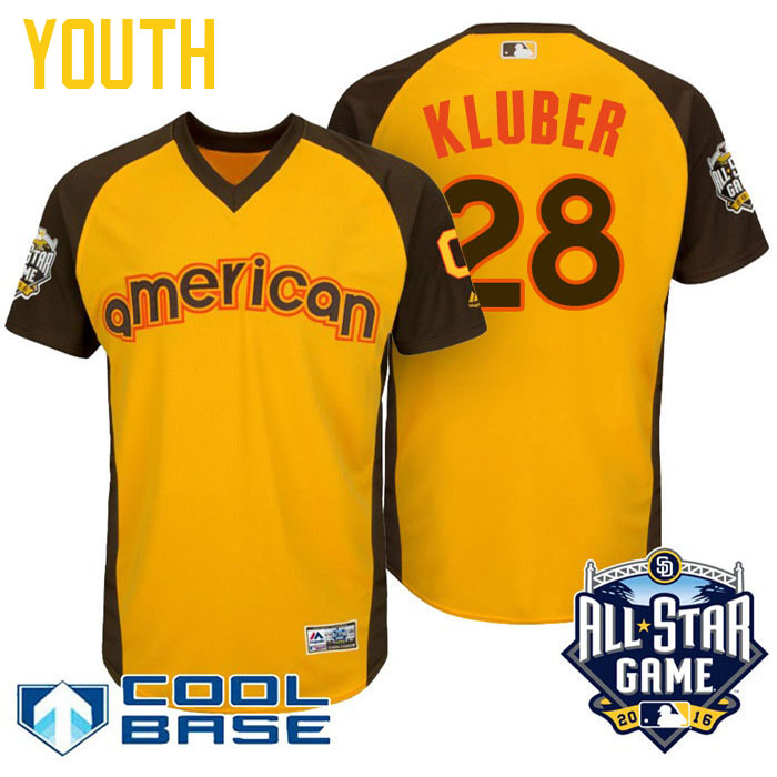 Youth 2016 MLB All-Star American Cleveland Indians Corey Kluber #28 Yellow Cool Base Jersey