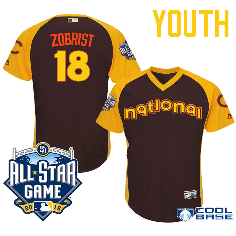 Youth 2016 MLB All-Star National Chicago Cubs Ben Zobrist #18 Brown Second Baseman Cool Base Jersey