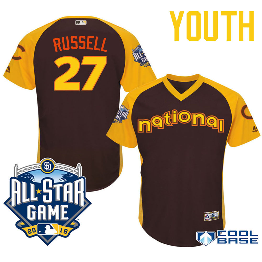 Youth 2016 MLB All-Star National Chicago Cubs Addison Russell #27 Brown Infielder Cool Base Jersey