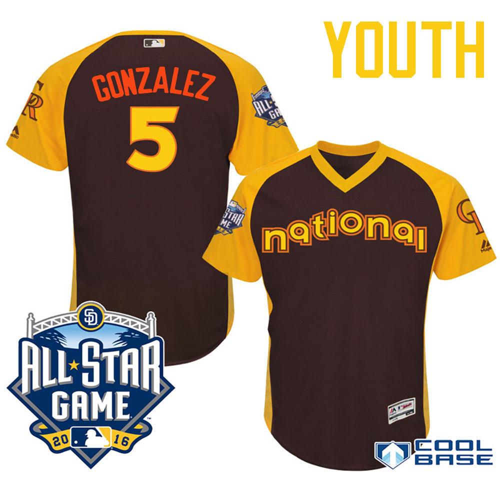 Youth 2016 MLB All-Star National Colorado Rockies #5 Carlos Gonzalez Brown Cool Base Jersey