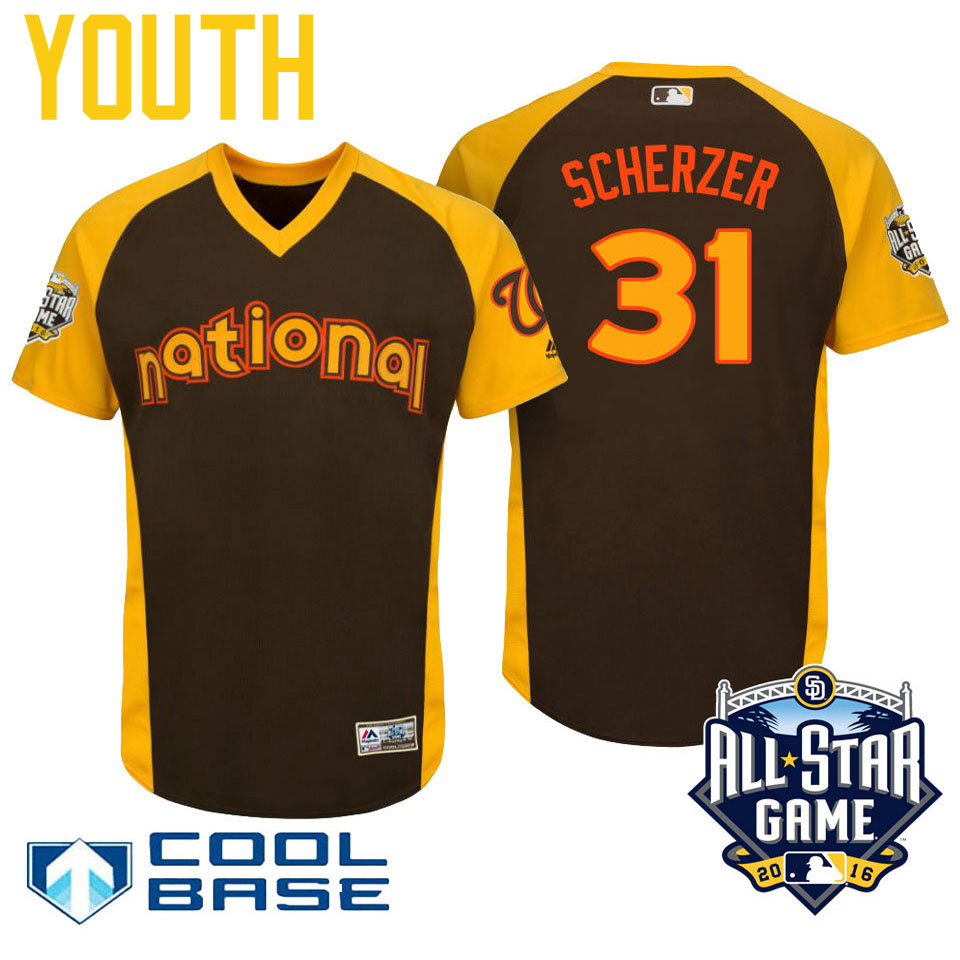 Youth 2016 MLB All-Star National Washington Nationals Max Scherzer #31 Brown Cool Base Jersey