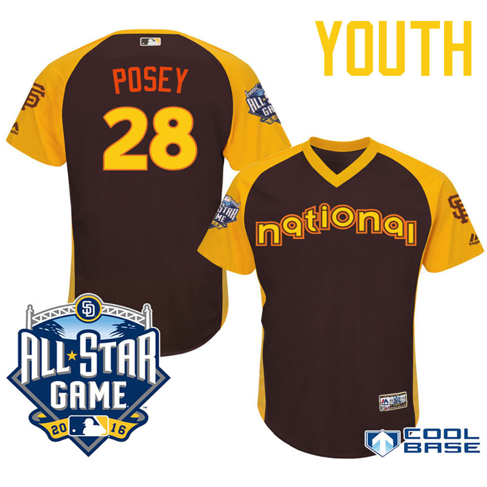 Youth 2016 MLB All-Star National San Francisco Giants #28 Buster Posey Brown Cool Base Jersey