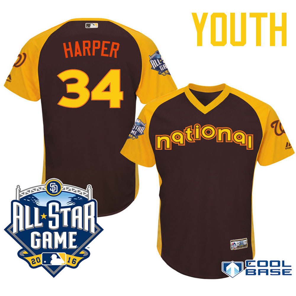 Youth 2016 MLB All-Star National Washington Nationals #34 Bryce Harper Brown Cool Base Jersey