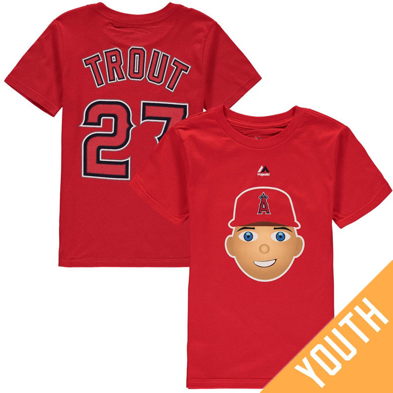 Youth Los Angeles Angels Mike Trout Emoji Name & Number Red T-Shirt