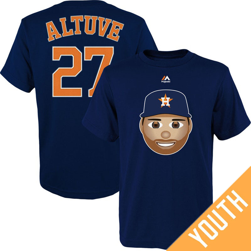 Youth Houston Astros Jose Altuve Emoji Name & Number Navy T-Shirt