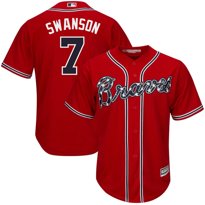 Youth Atlanta Braves #7 Dansby Swanson Replica Alternate Scarlet Cool Base Jersey