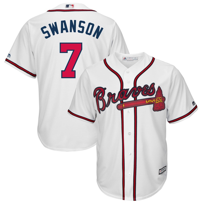 Youth Atlanta Braves #7 Dansby Swanson Home White Cool Base Jersey