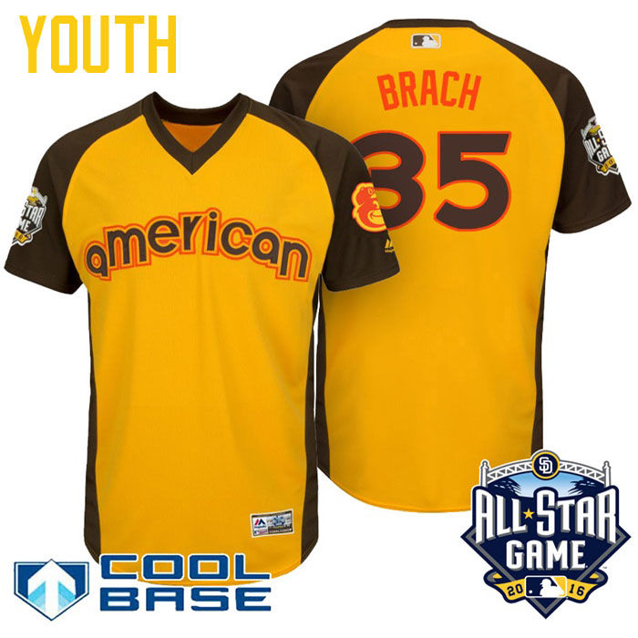 Youth 2016 MLB All-Star American Baltimore Orioles Brad Brach #35 Yellow Cool Base Jersey