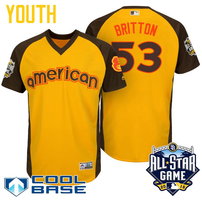 Youth 2016 MLB All-Star American Baltimore Orioles Zach Britton #53 Yellow Cool Base Jersey