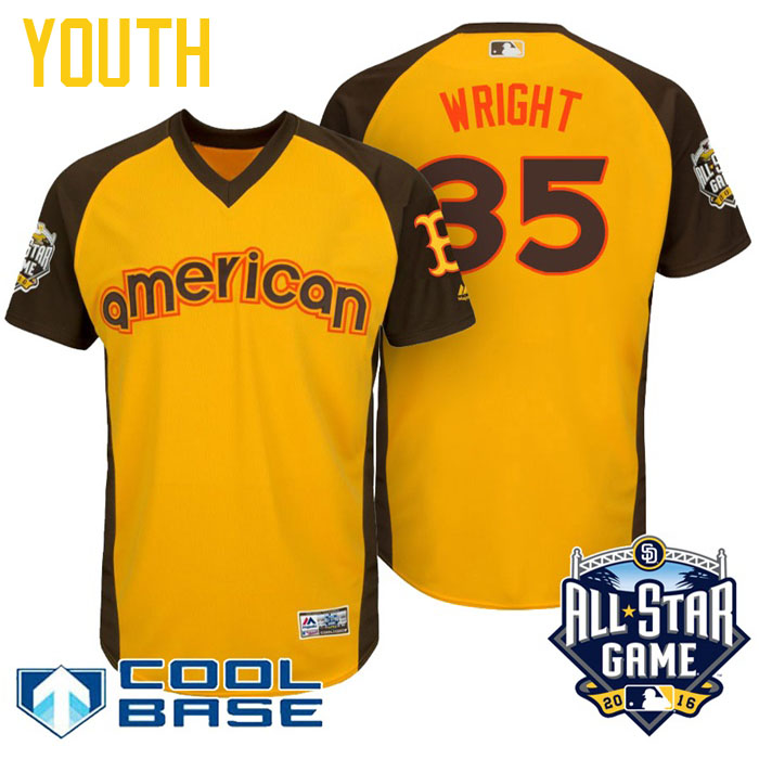 Youth 2016 MLB All-Star American Boston Red Sox Steven Wright #35 Yellow Cool Base Jersey