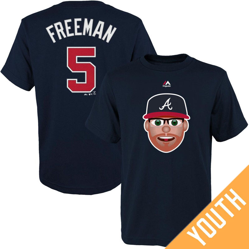 Youth Atlanta Braves Freddie Freeman Emoji Name & Number Navy T-Shirt