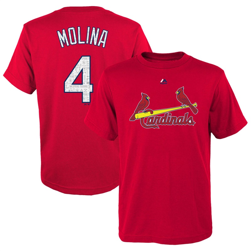 Youth St. Louis Cardinals 2017 Spring Training Yadier Molina #4 Red Name & Number T-Shirt