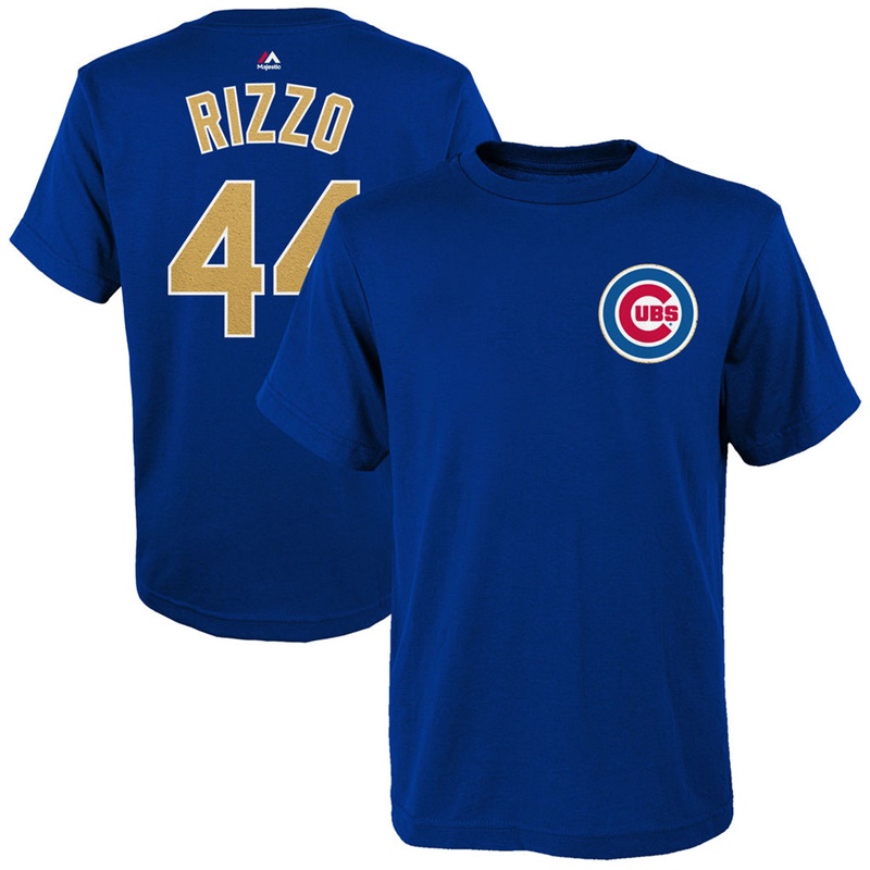 Youth Chicago Cubs Anthony Rizzo #44 Royal 2017 Gold Program T-Shirt