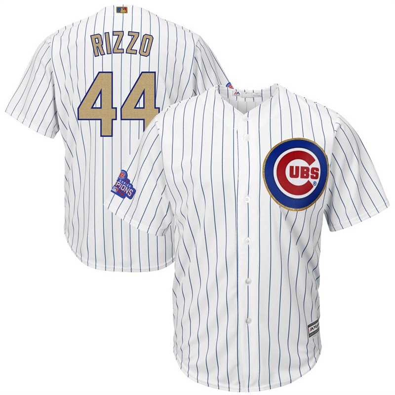 Youth Chicago Cubs #44 Anthony Rizzo Replica 2017 Gold Program Fashion White Cool Base Jersey