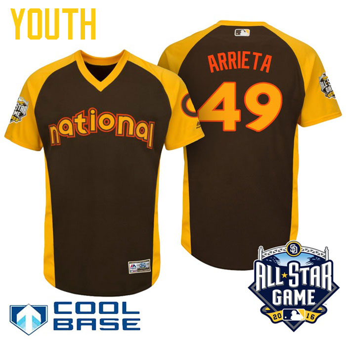 Youth 2016 MLB All-Star National Chicago Cubs Jake Arrieta #49 Brown Cool Base Jersey