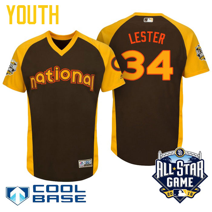 Youth 2016 MLB All-Star National Chicago Cubs Jon Lester #34 Brown Cool Base Jersey