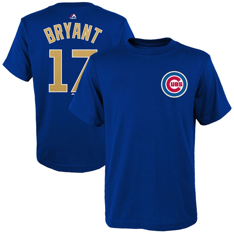 Youth Chicago Cubs Kris Bryant #17 Royal 2017 Gold Program T-Shirt