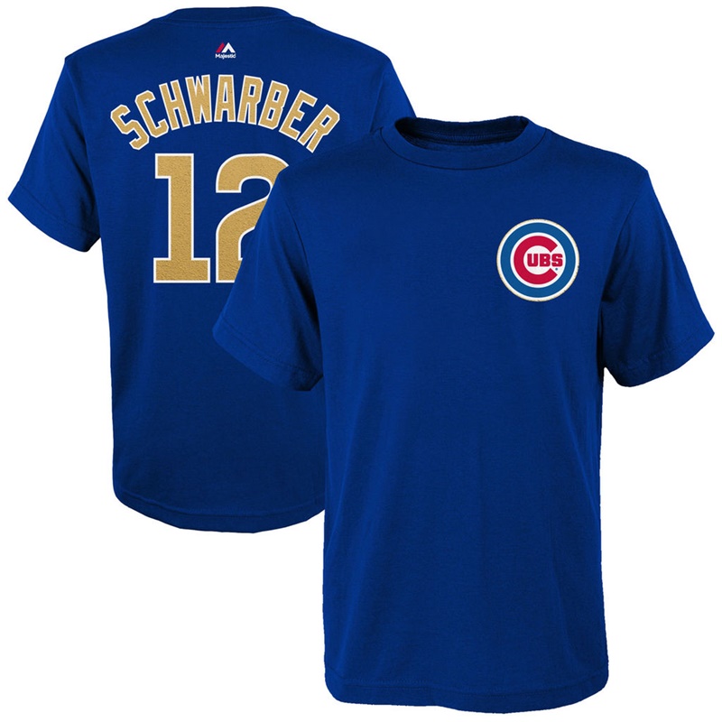 Youth Chicago Cubs Kyle Schwarber #12 Royal 2017 Gold Program T-Shirt