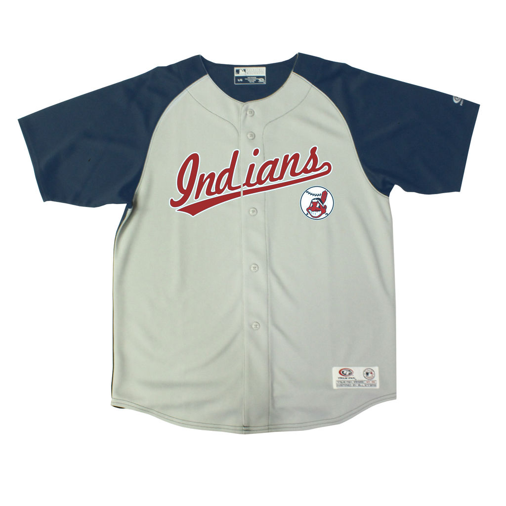 Youth Cleveland Indians Stitches Gray /Navy Double Play Button Down Jersey