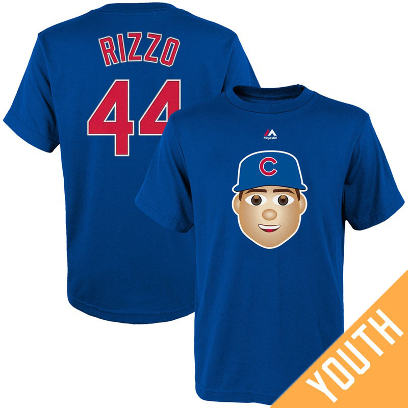 Youth Chicago Cubs Anthony Rizzo Emoji Name & Number Royal T-Shirt