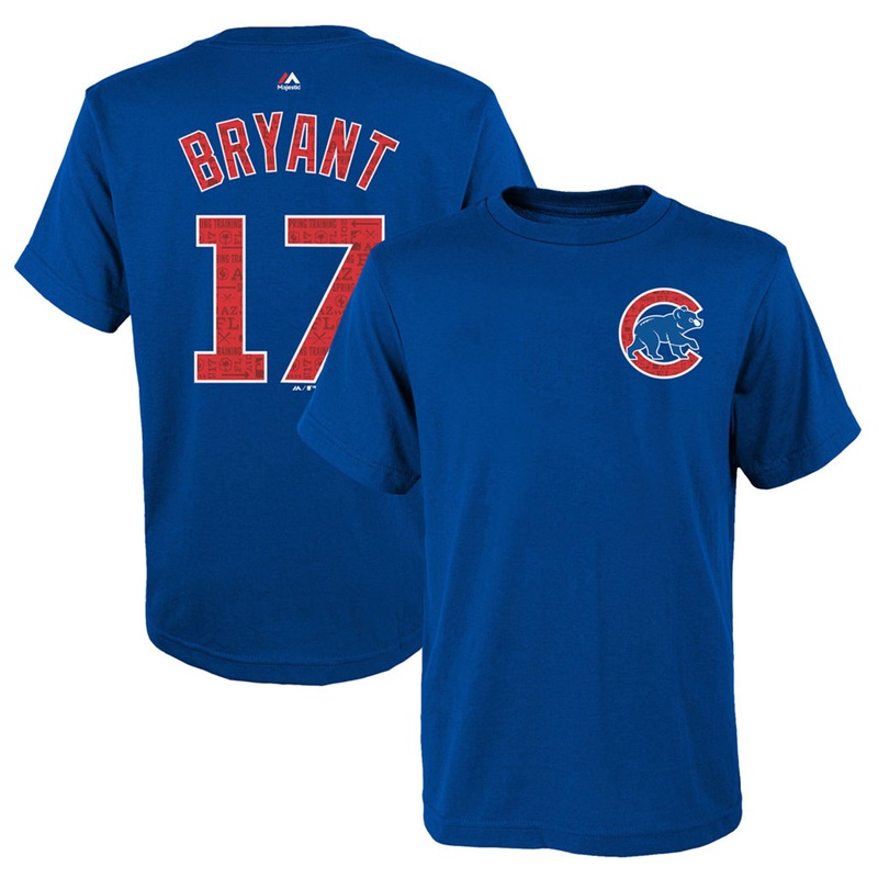 Youth Chicago Cubs 2017 Spring Training Kris Bryant #17 Royal Name & Number T-Shirt