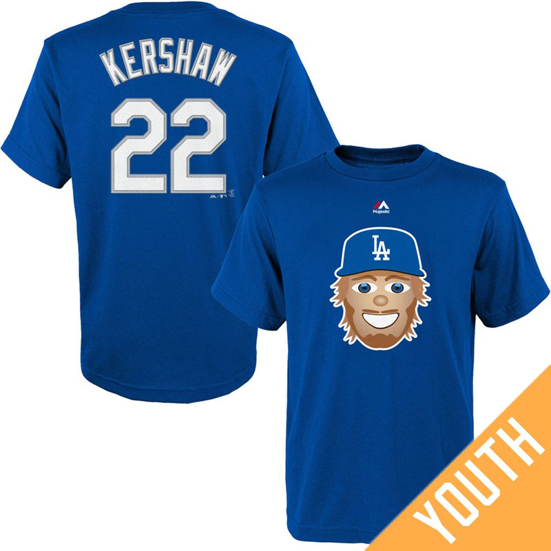 Youth Los Angeles Dodgers Clayton Kershaw Emoji Name & Number Royal T-Shirt