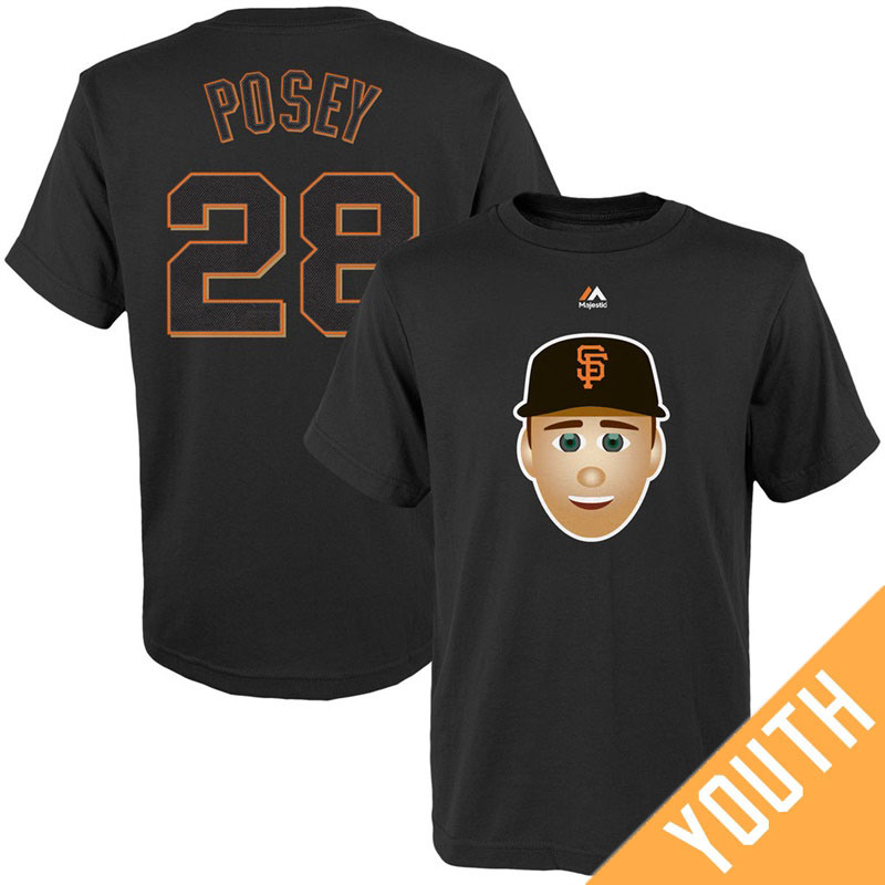 Youth San Francisco Giants Buster Posey Emoji Name & Number Black T-Shirt