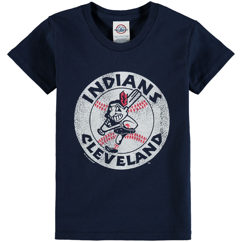 Youth Cleveland Indians Cooperstown Soft As A Grape Mascot Navy T-Shirt