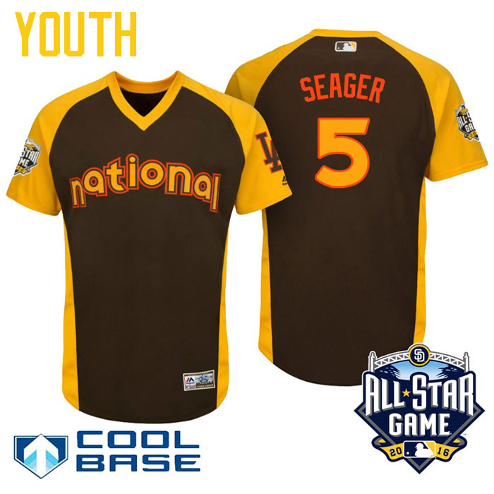 Youth 2016 MLB All-Star National Los Angeles Dodgers Corey Seager #5 Brown Cool Base Jersey