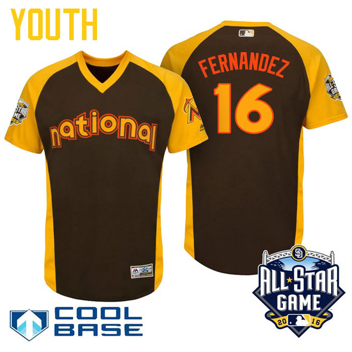 Youth 2016 MLB All-Star National Miami Marlins Jose Fernandez #16 Brown Cool Base Jersey