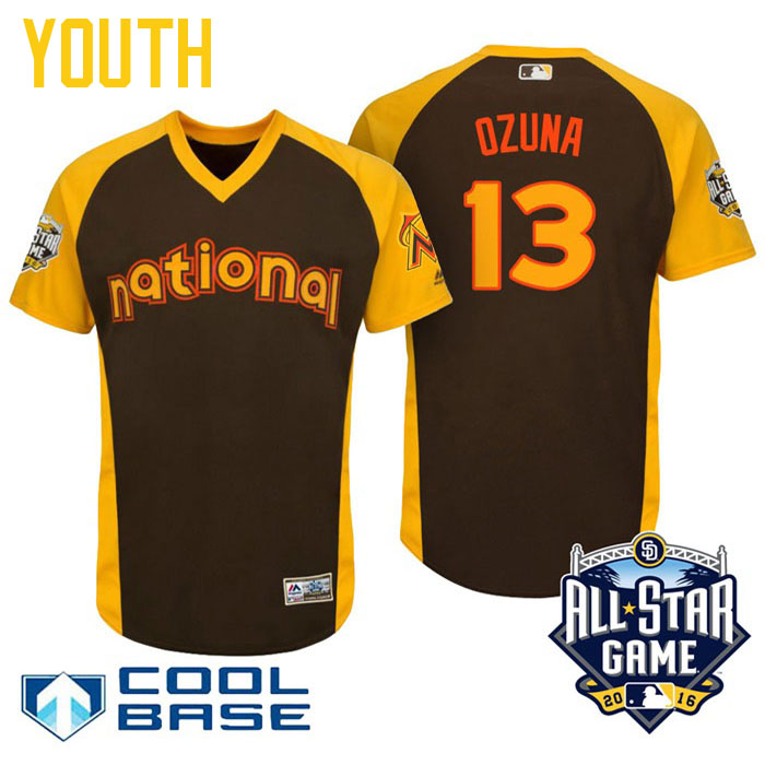 Youth 2016 MLB All-Star National Miami Marlins Marcell Ozuna #13 Brown Cool Base Jersey