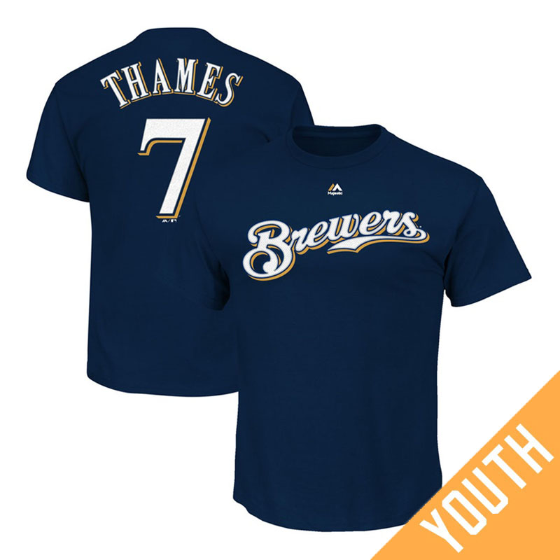 Youth Milwaukee Brewers Eric Thames #7 Navy Roster Name & Number T-Shirt