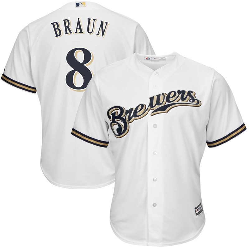 Youth Milwaukee Brewers #8 Ryan Braun Replica Home White Cool Base Jersey