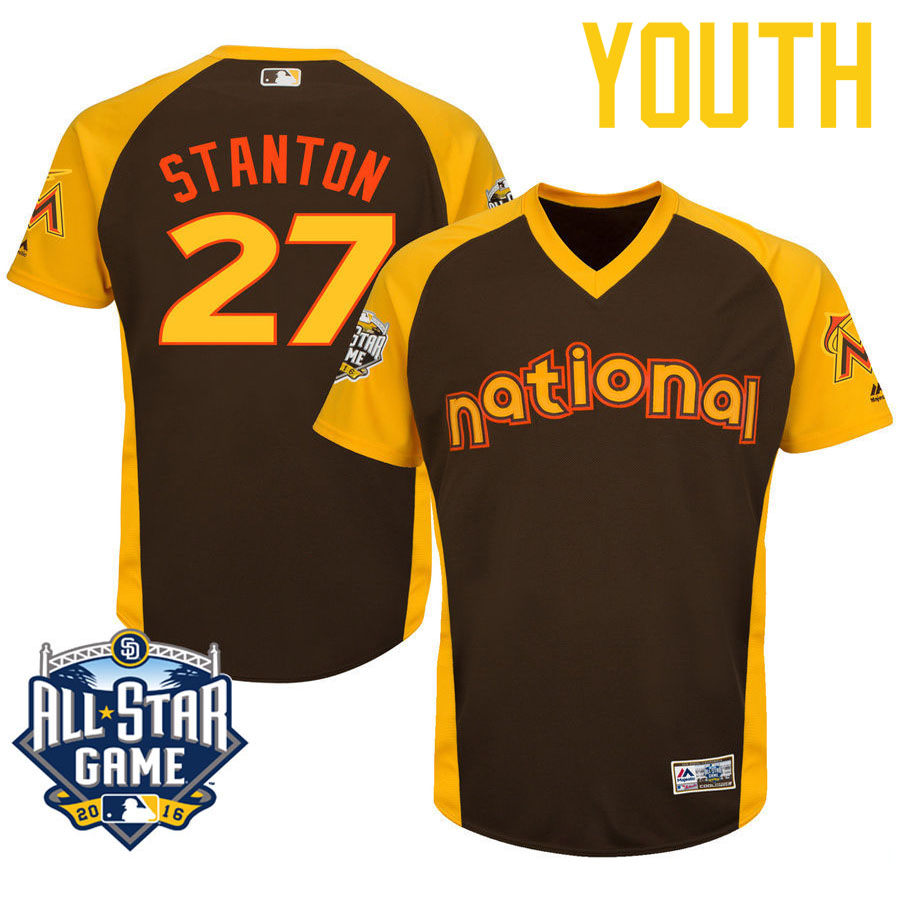 Youth 2016 MLB All-Star National Miami Marlins Giancarlo Stanton #27 Brown Cool Base Jersey