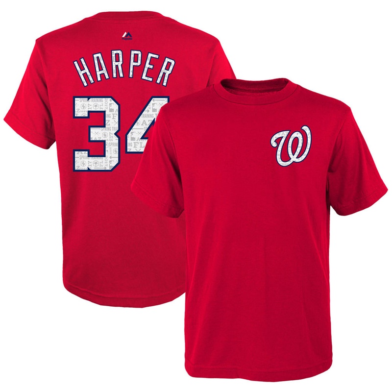 Youth Washington Nationals 2017 Spring Training Bryce Harper #34 Red Name & Number T-Shirt