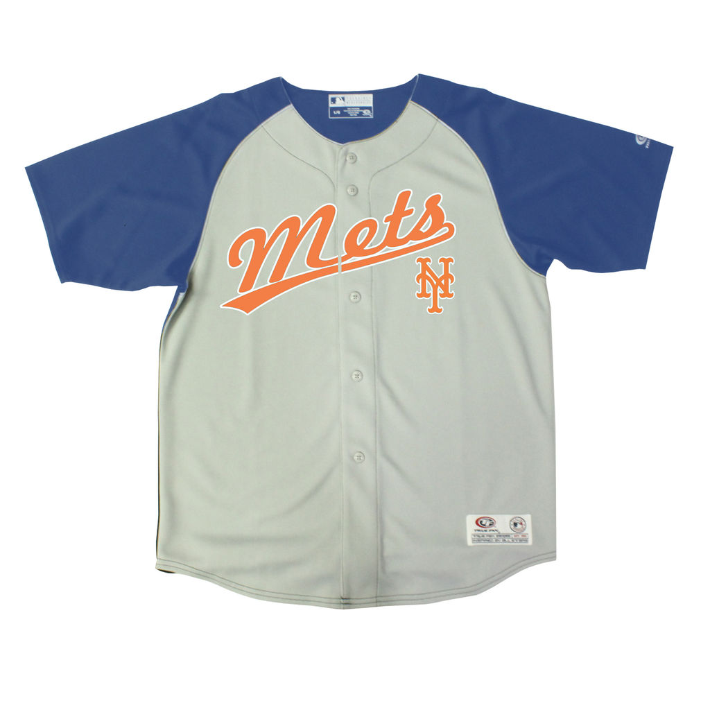 Youth New York Mets Stitches Gray /Royal Double Play Button Down Jersey