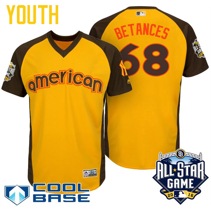 Youth 2016 MLB All-Star American New York Yankees Dellin Betances #68 Yellow Cool Base Jersey