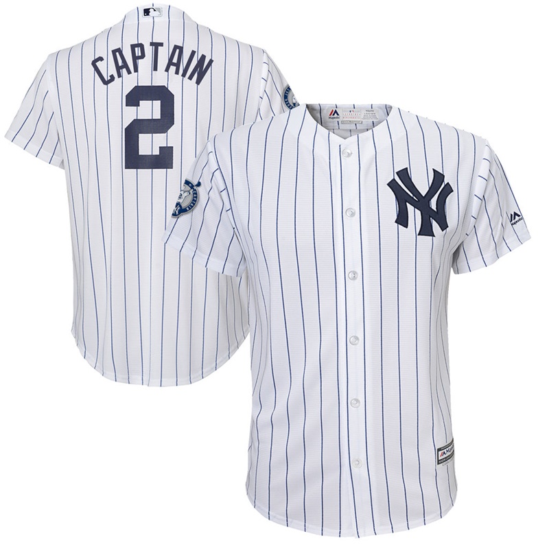 Youth New York Yankees #2 Derek Jeter Captain Number Retirement Day Home White & Navy Cool Base Jersey