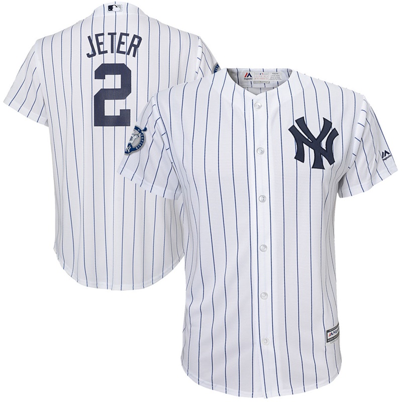 Youth New York Yankees #2 Derek Jeter Home Number Retirement Day White & Navy Cool Base Jersey