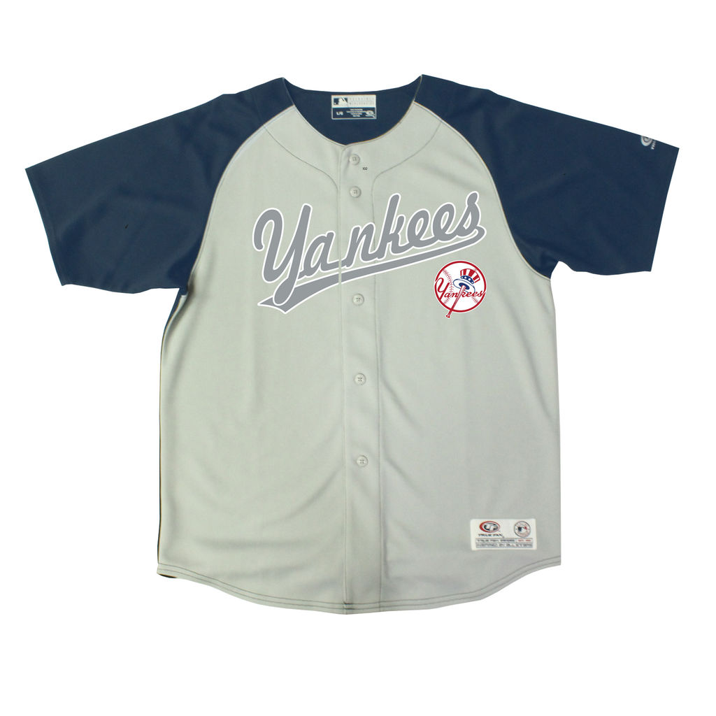 Youth New York Yankees Stitches Gray /Navy Double Play Button Down Jersey