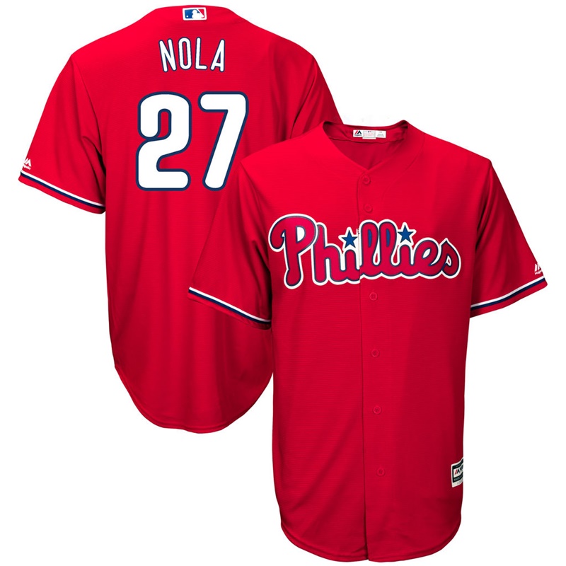 Youth Philadelphia Phillies #27 Aaron Nola Replica Scarlet Cool Base Jersey