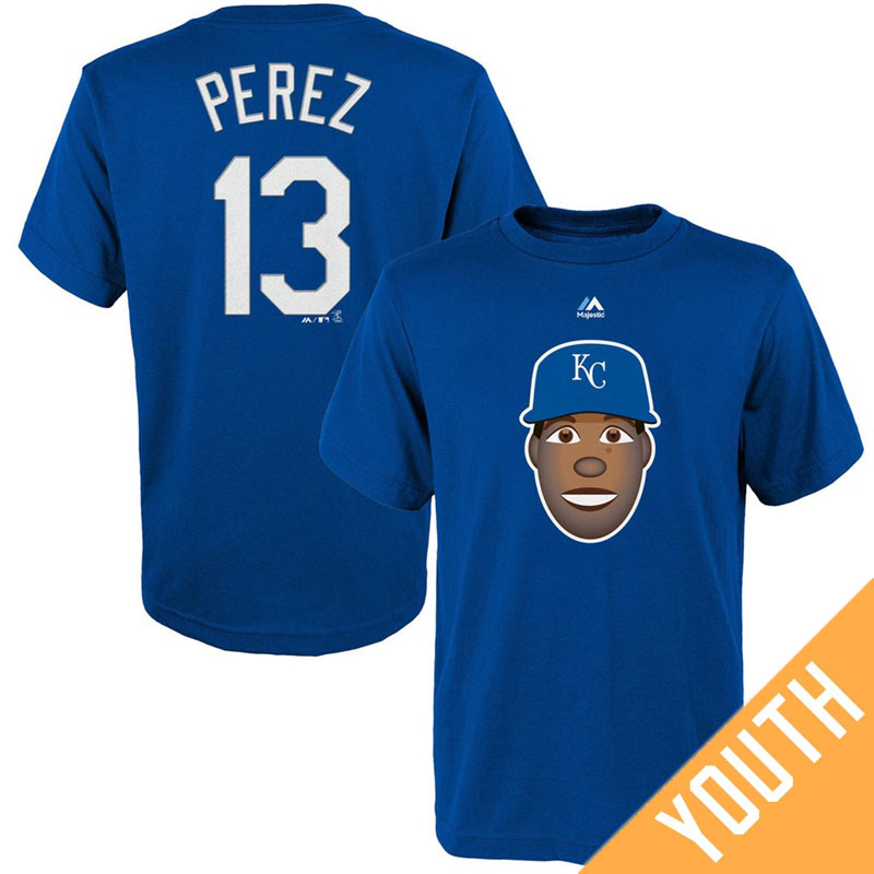 Youth Kansas City Royals Salvador Perez Emoji Name & Number Royal T-Shirt