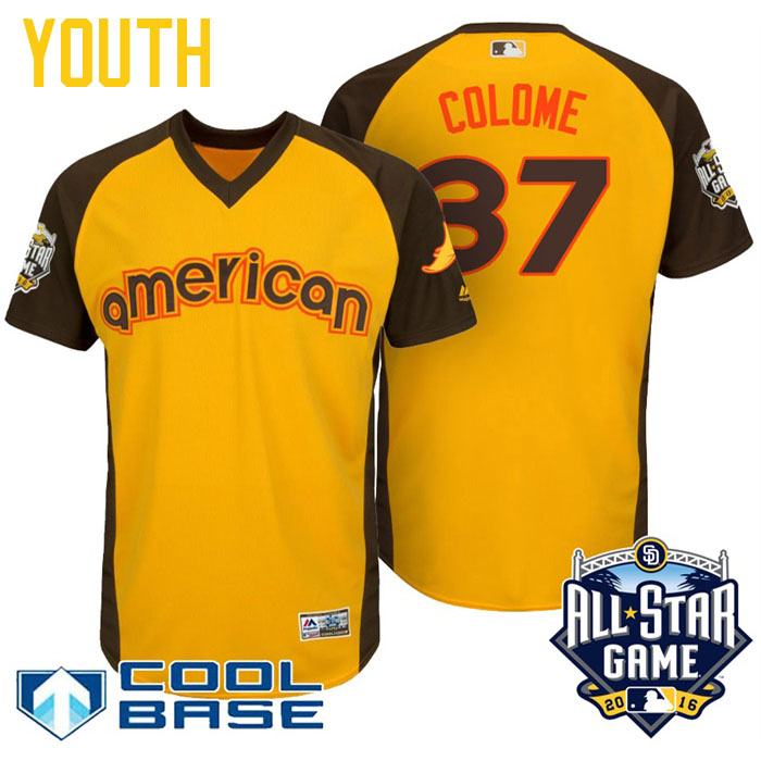 Youth 2016 MLB All-Star American Tampa Bay Rays Alex Colome #37 Yellow Cool Base Jersey