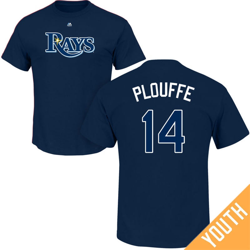 Youth Tampa Bay Rays Trevor Plouffe #14 Navy Roster Name & Number T-Shirt