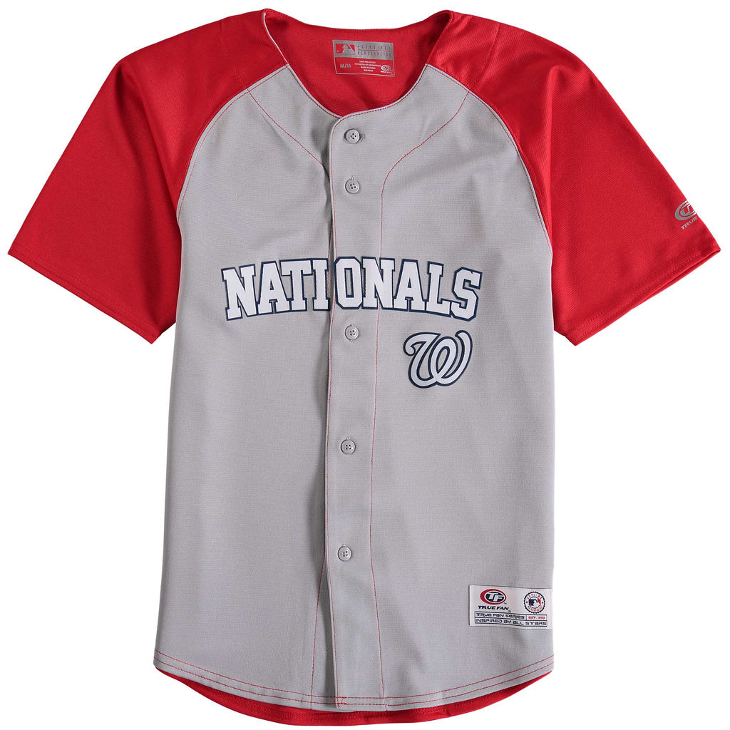 Youth Washington Nationals Stitches Gray /Red Double Play Button Down Jersey