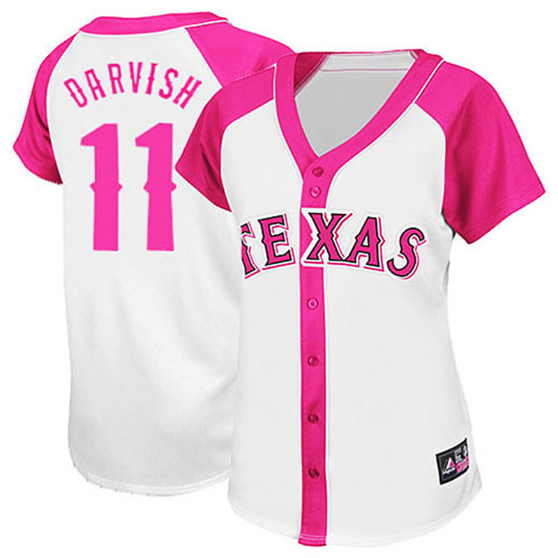 Texas Rangers #11 Yu Darvish White/Pink Women's Splash Fashion Jersey