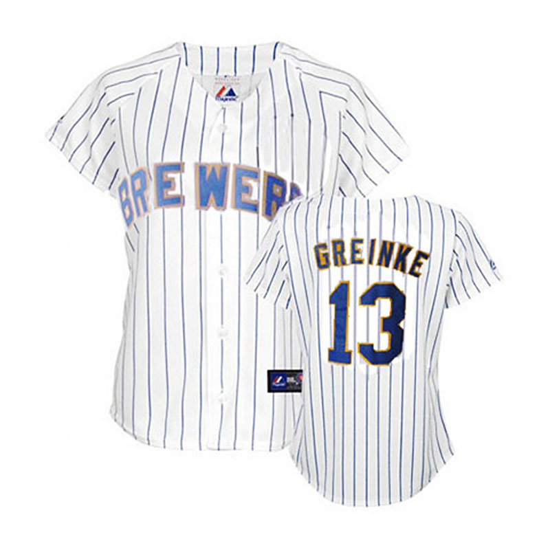 Milwaukee Brewers #13 Zack Greinke White(Blue Strip) Women's Fashion Jersey