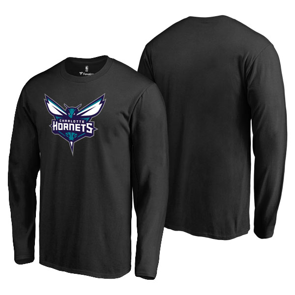 Men's  Charlotte Hornets Fanatics Branded Primary Logo Black Long Sleeve T-shirt