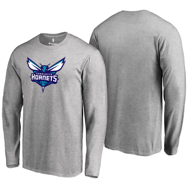 Men's  Charlotte Hornets Fanatics Branded  Big Tall Team Primary Logo Gray Long Sleeve T-shirt