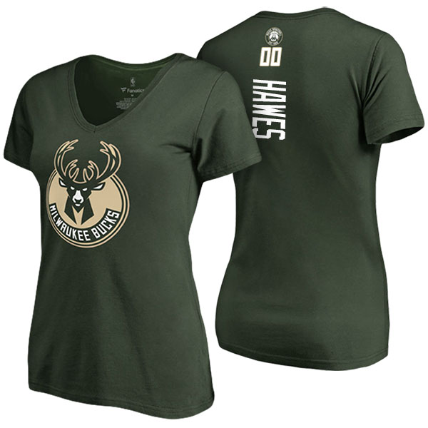 Women's Spencer Hawes Milwaukee Bucks Classic Fit Backer Name Number V-Neck Green T-shirt